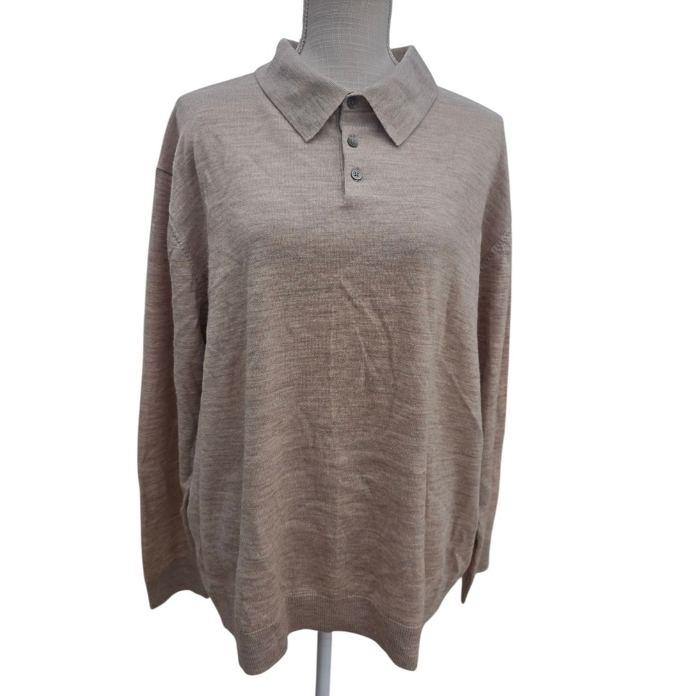 Turnbury Extra Fine Merino Wool Polo Shirt Mens XXL Long Sleeve Button up